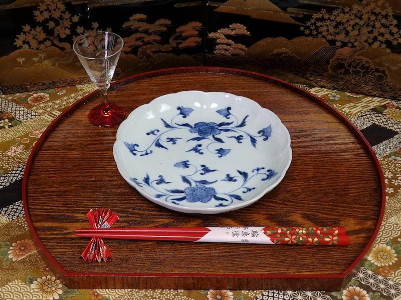 古伊万里　染付　花唐草の図　５寸半皿　４枚　江戸期　D940AS-fbap