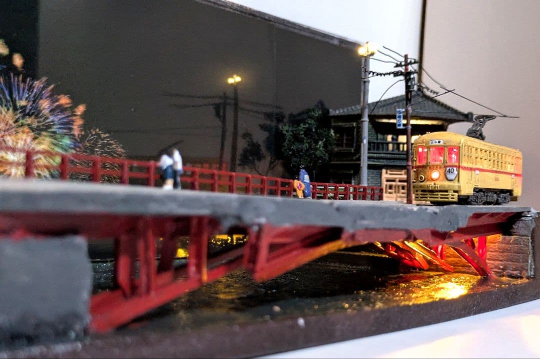 ジ*番様 Nゲージ・情景ジオラマ【橋から眺める花火…】