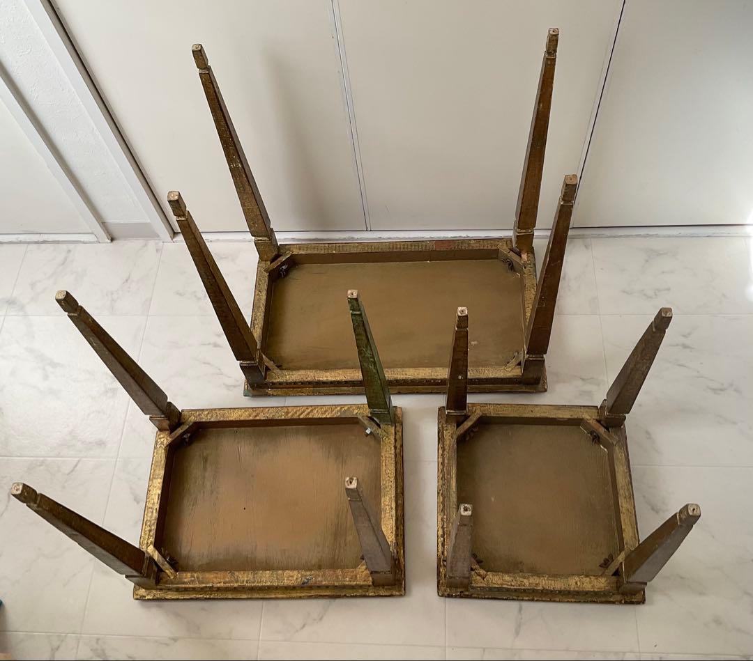 イタリア ヴィンテージ　ネストテーブル　ハンドペイント　型押し　アンティーク家具