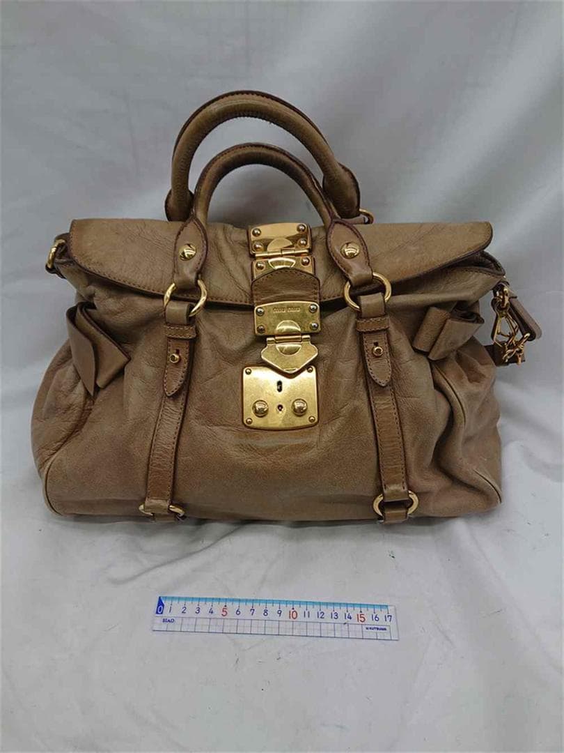 ◎ミュウミュウ マテラッセ レザー 2WAYハンドバッグ ベージュ レディース