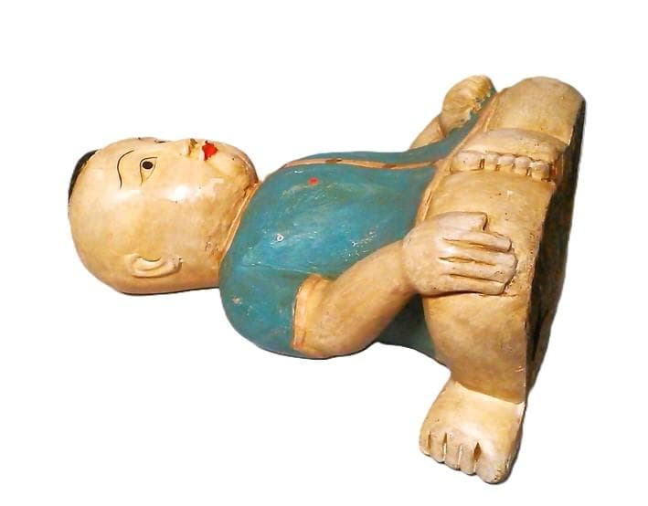 【 稀少大型　彩色唐子像 】　伝統彫刻　一木彫り