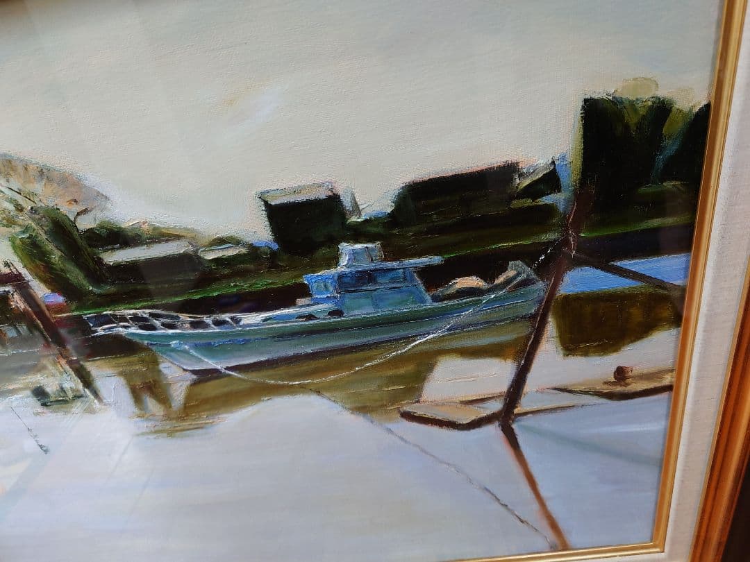 佐藤利彦 [行徳の舟溜り]真筆 油絵 絵画