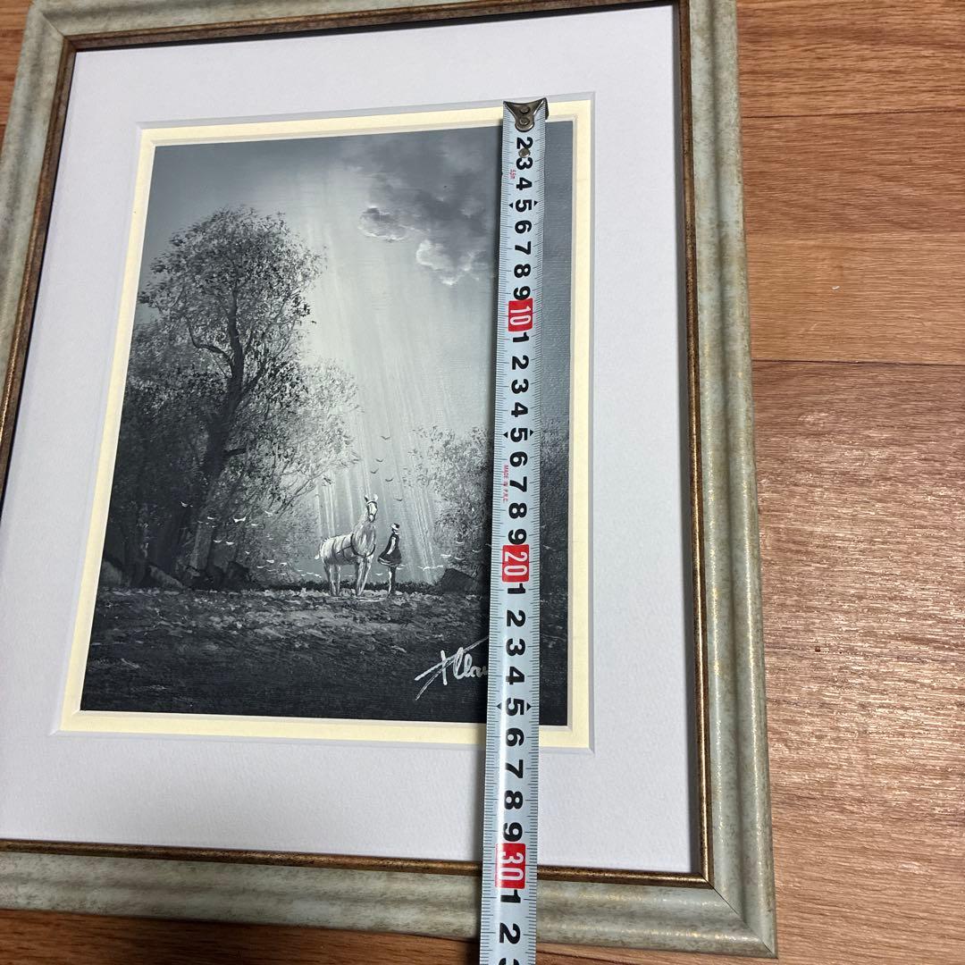 フランス　クロード•パトリック　油絵　幻想的　森の中の白馬と少女