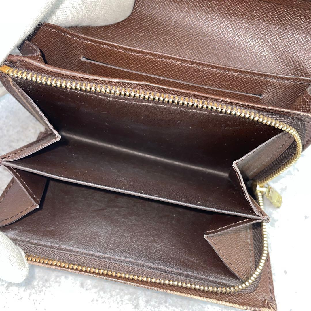 ルイヴィトン　ダミエ　折り財布　ラウンドファスナー　レザー　ブラウン　茶色