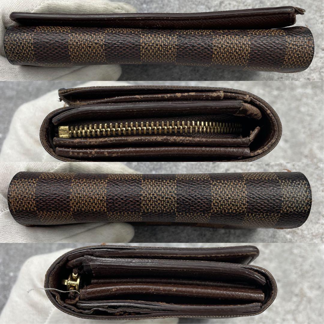 ルイヴィトン　ダミエ　折り財布　ラウンドファスナー　レザー　ブラウン　茶色