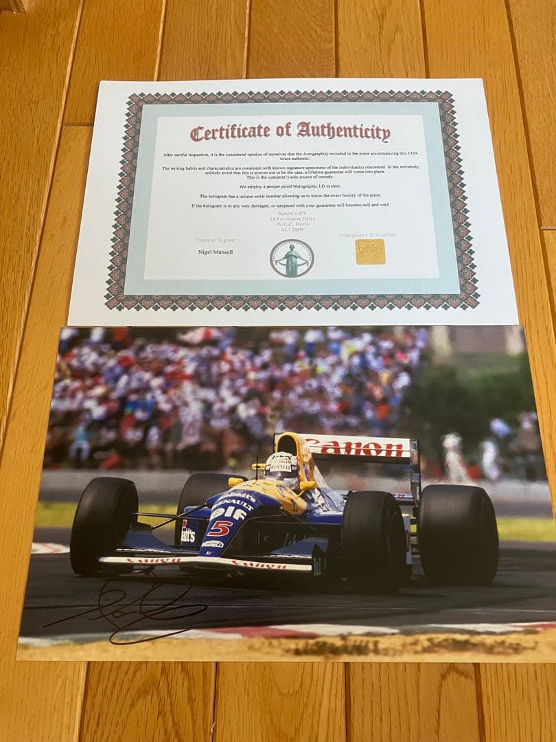 F1 ナイジェルマンセル　ウィリアムズ　ルノー　直筆サイン入り　証明書付き
