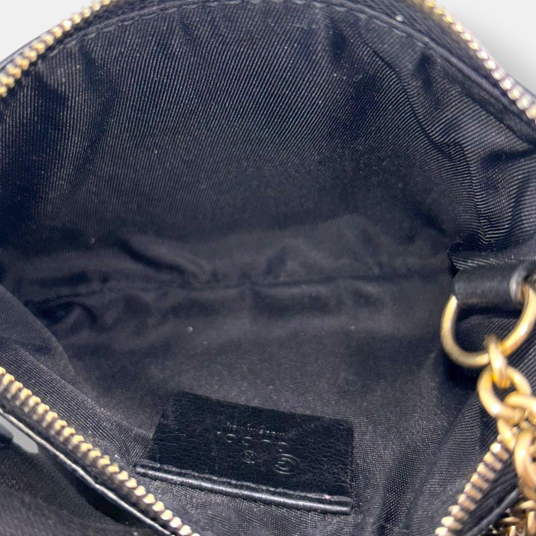 美品 グッチ　ケース マイクロシマ　ロゴプレート キーリング レザー 黒