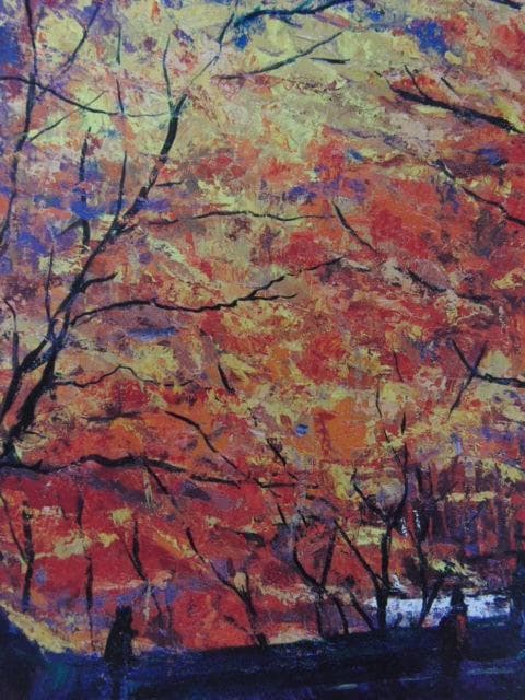 千本裕三、【紅葉の境内（談山神社）】、希少な大判額装用画集より、美品、日本人画家