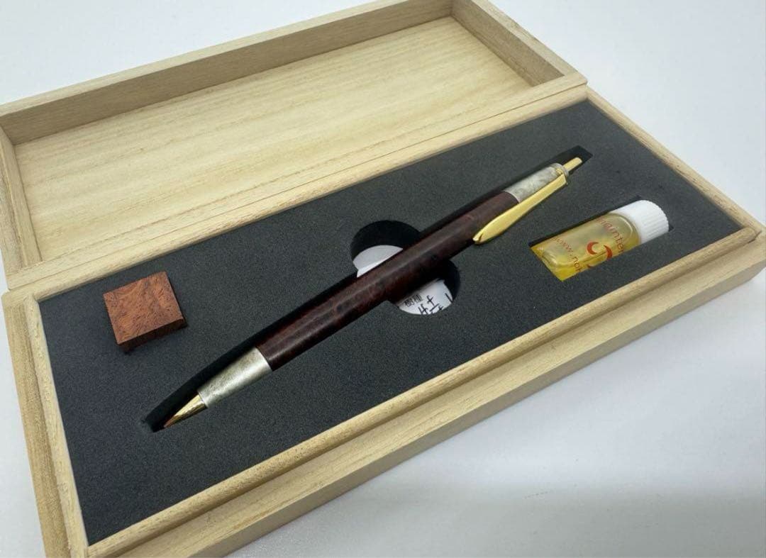 catさま専用　野原工芸　特上花梨瘤・斑紋純銀色　スリムボールペン　希少品