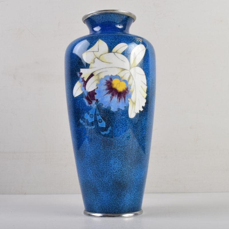 七宝焼　大吉七宝工房　太田博明作　花蝶文　花瓶　V　9147