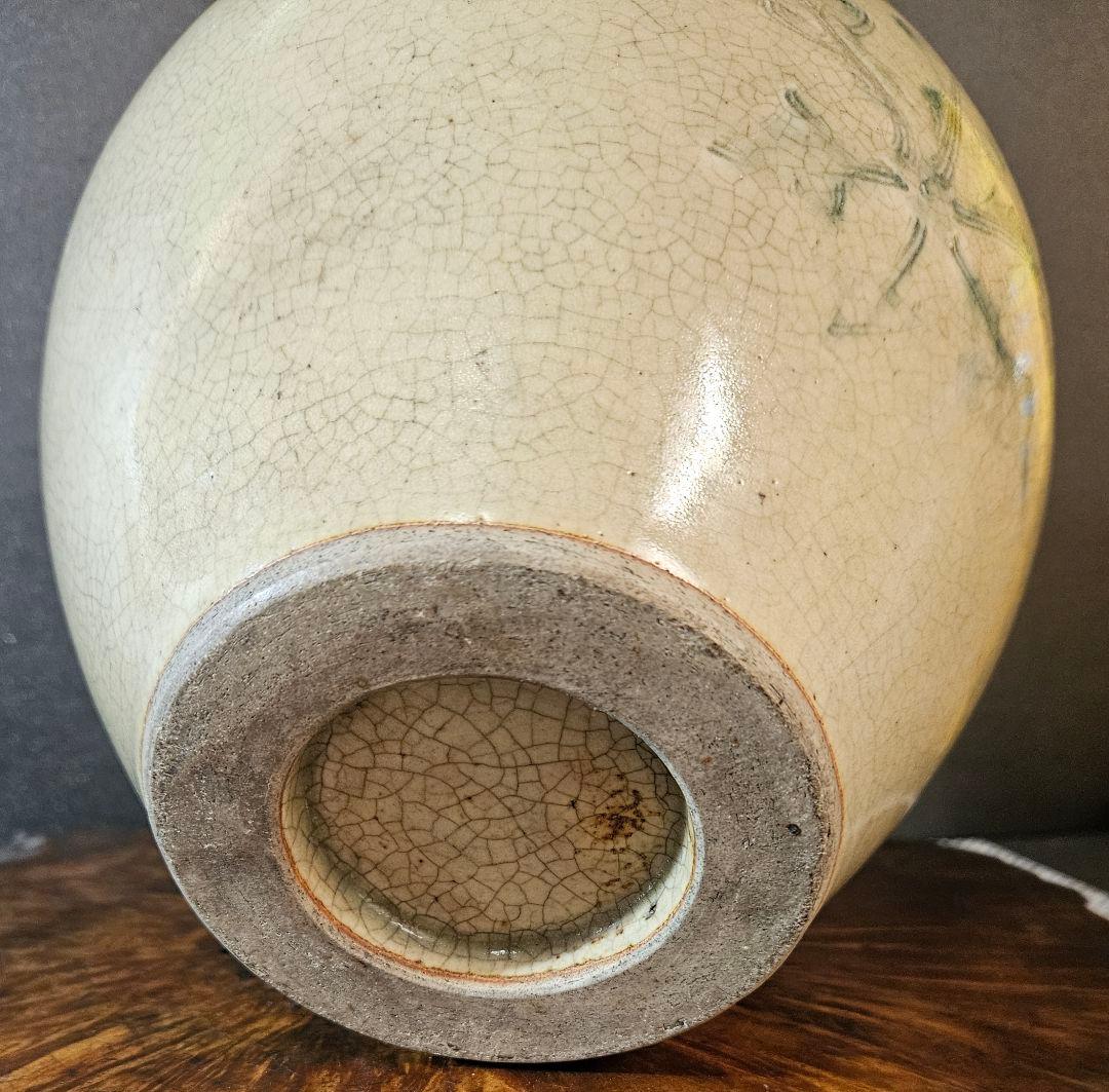 明治時代　御深井焼　蕪の葉の図　壺 花入れ　花生け　オブジェ　高さ19.1cm