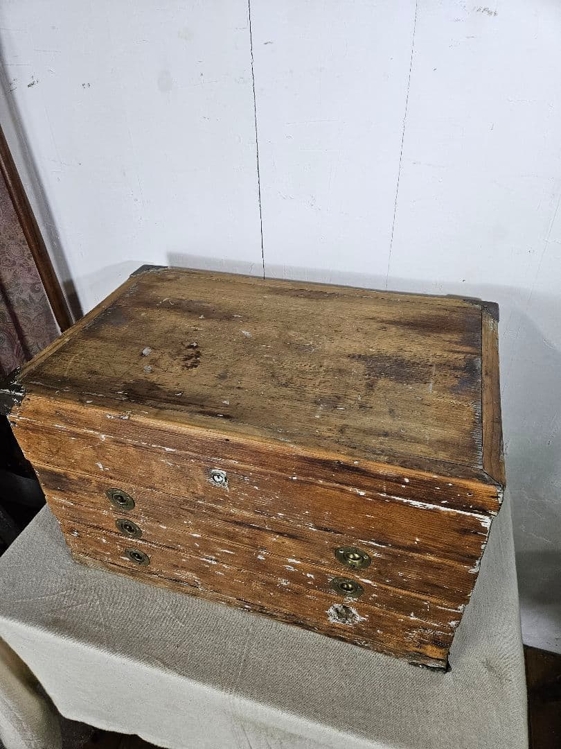 USアンティーク 無垢材の古い工具箱 木製 木箱 ツールボックス 道具箱 ケース