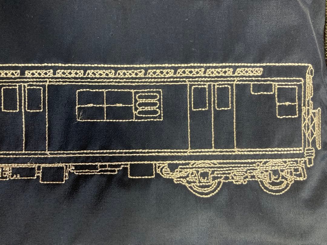 90s Subware 電車刺繍ポーチ 紺色 &ロゴ銘板　ペンケース recon