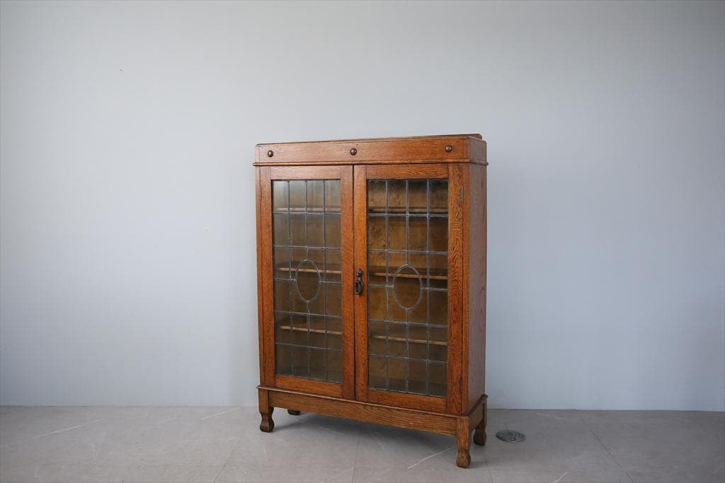 英国アンティーク木製ブックケースキャビネット/本棚/食器棚/飾り棚(91-30)