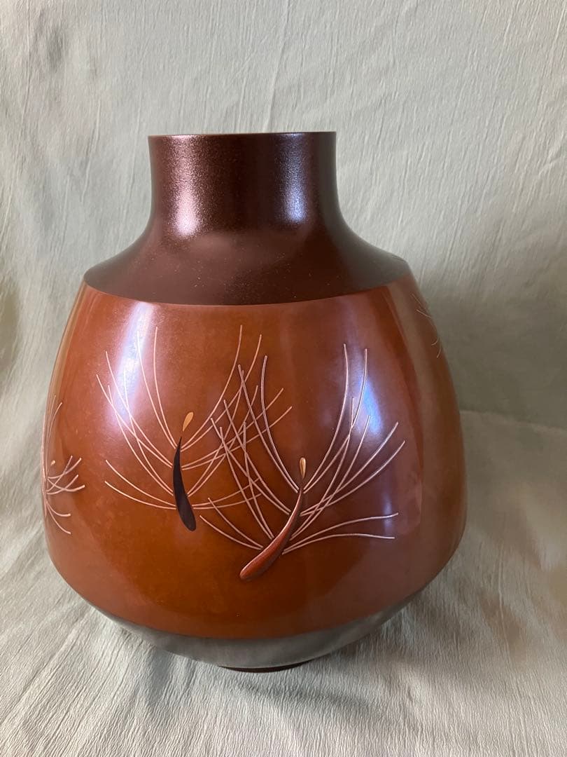 鋳銅　銀象嵌　花瓶　島田宗吾作