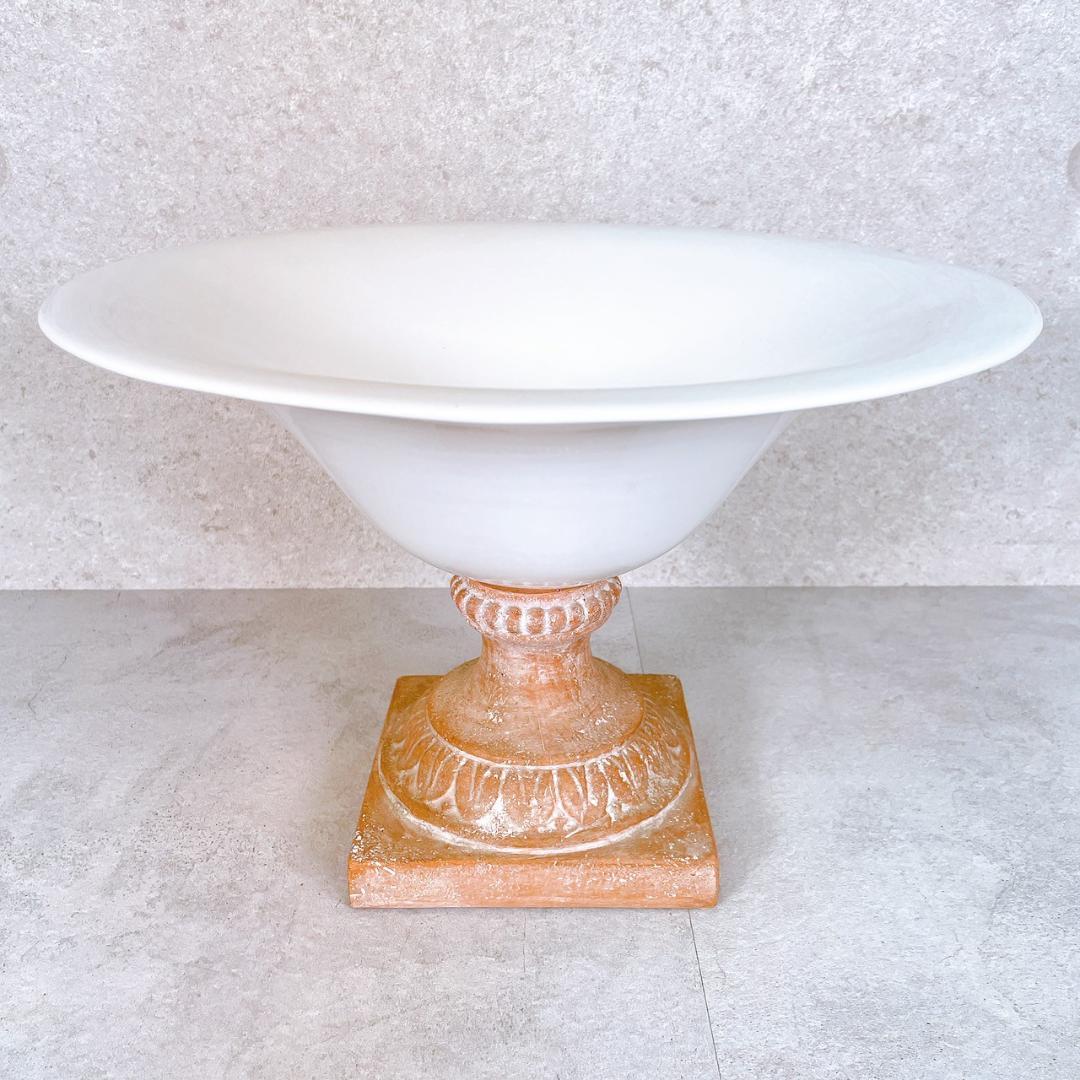 アンティーク風 インテリアコンポート ガラス×陶器 台座付き