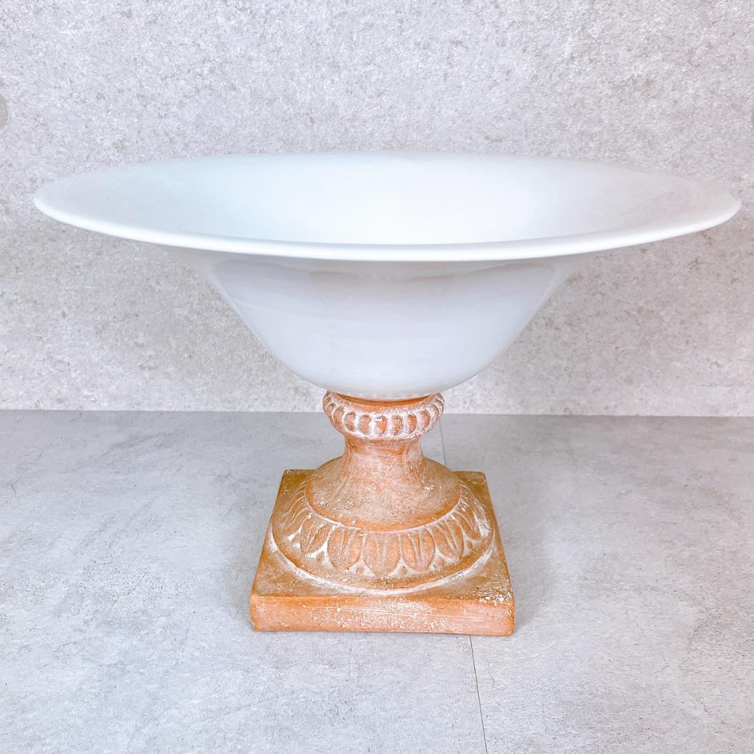 アンティーク風 インテリアコンポート ガラス×陶器 台座付き