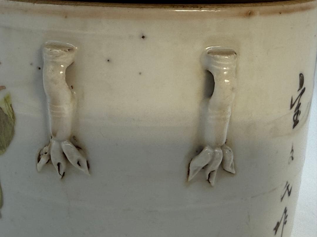 中国　清時代　浅絳彩　同治年製　花鳥紋水指　アンティーク　送料込み251208