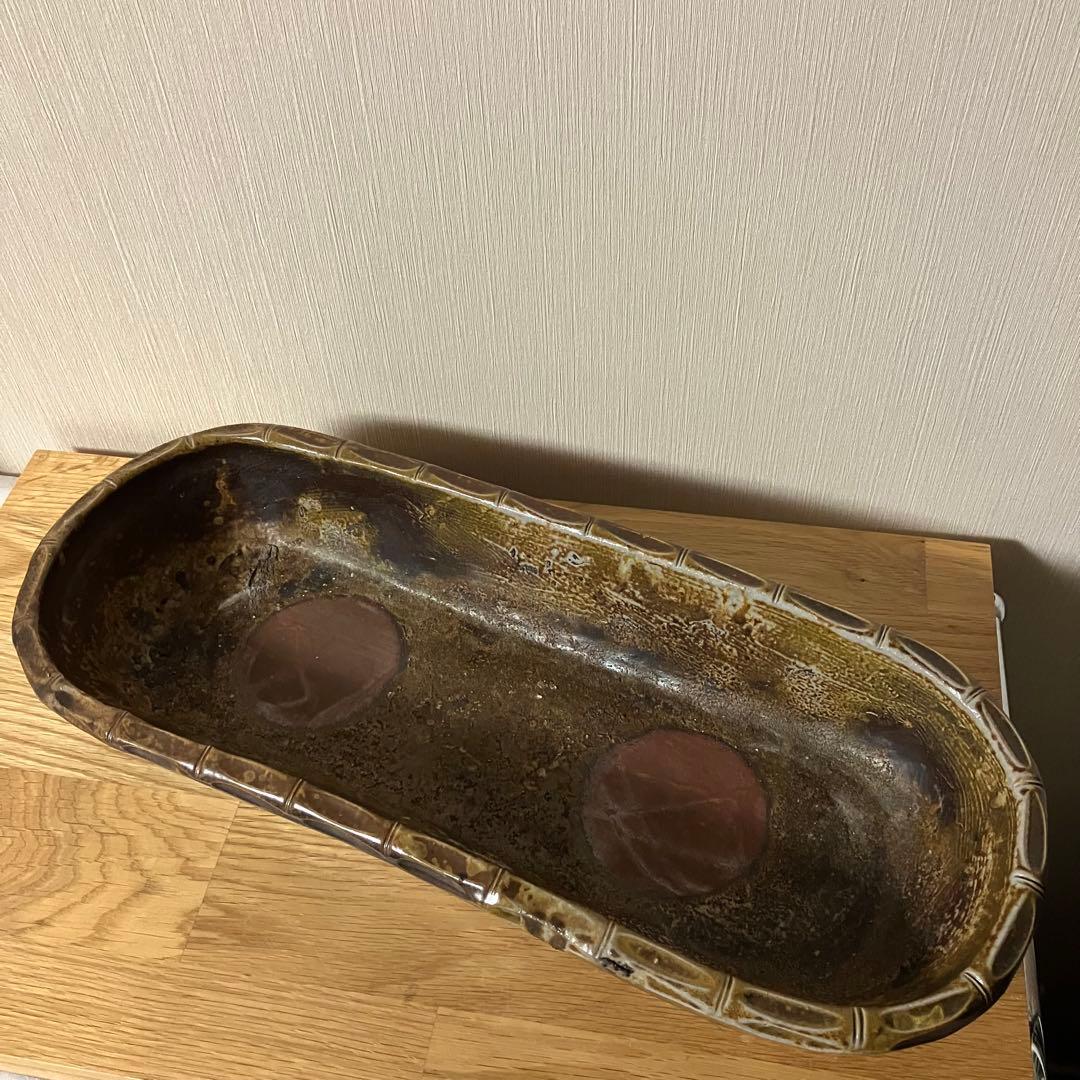 備前焼　原田陶月造　水盤　楕円皿　鉢　※