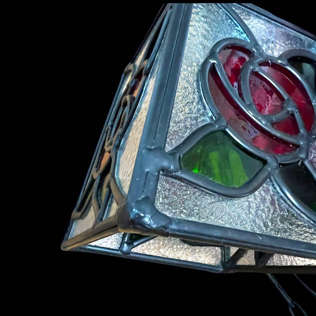 鸛《美品》アンティーク雑貨 昭和レトロ ステンドグラス 薔薇 ペンダントライト