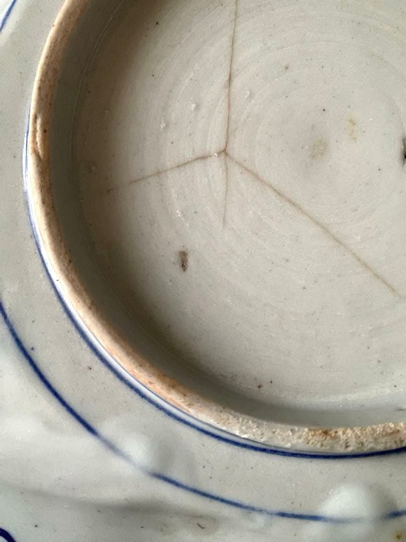 骨董　明治印判皿　鶴亀吉祥図菱皿　変形皿