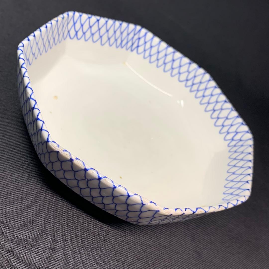 K631☆古伊万里 染付 手書き 網手 蓋もの 江戸後期