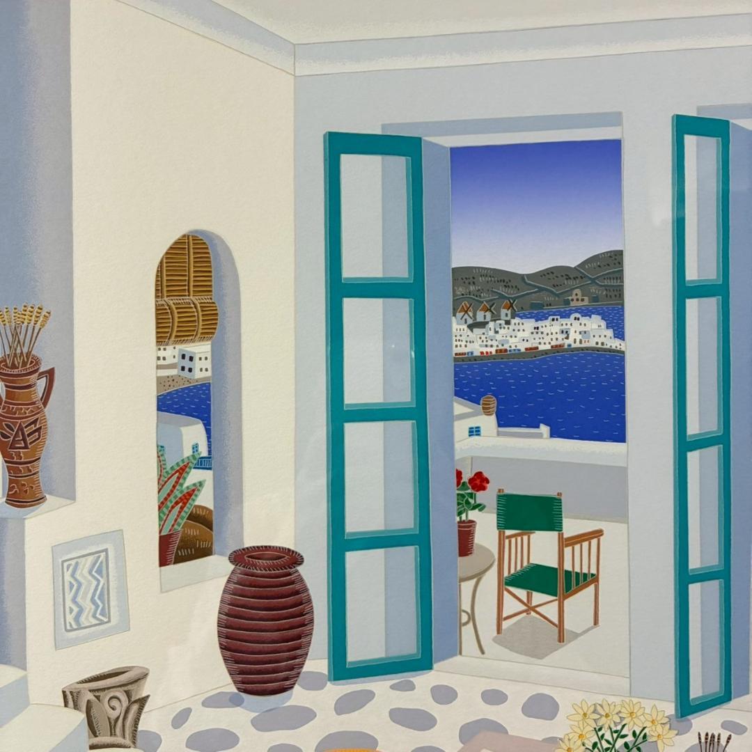 美品トーマス・マックナイト「Aegean～」シルクスクリーン 直筆サイン入 額装