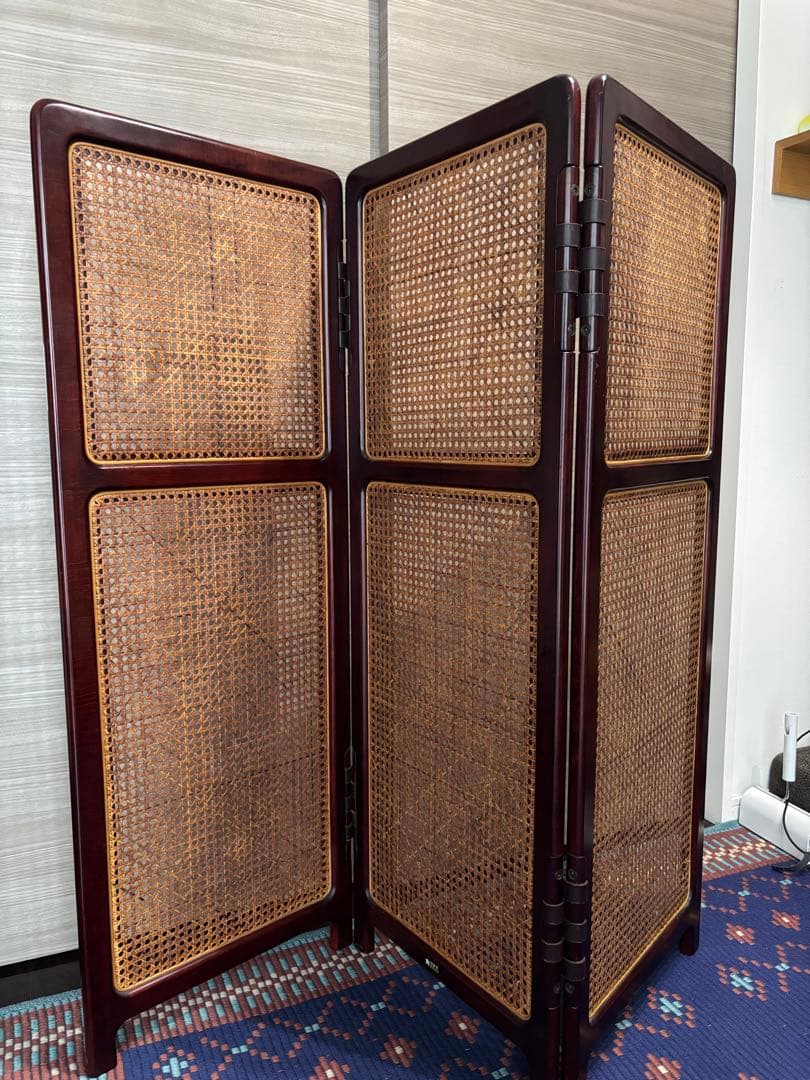 カリモク家具　オールドカリモク　ラタンパーテーション