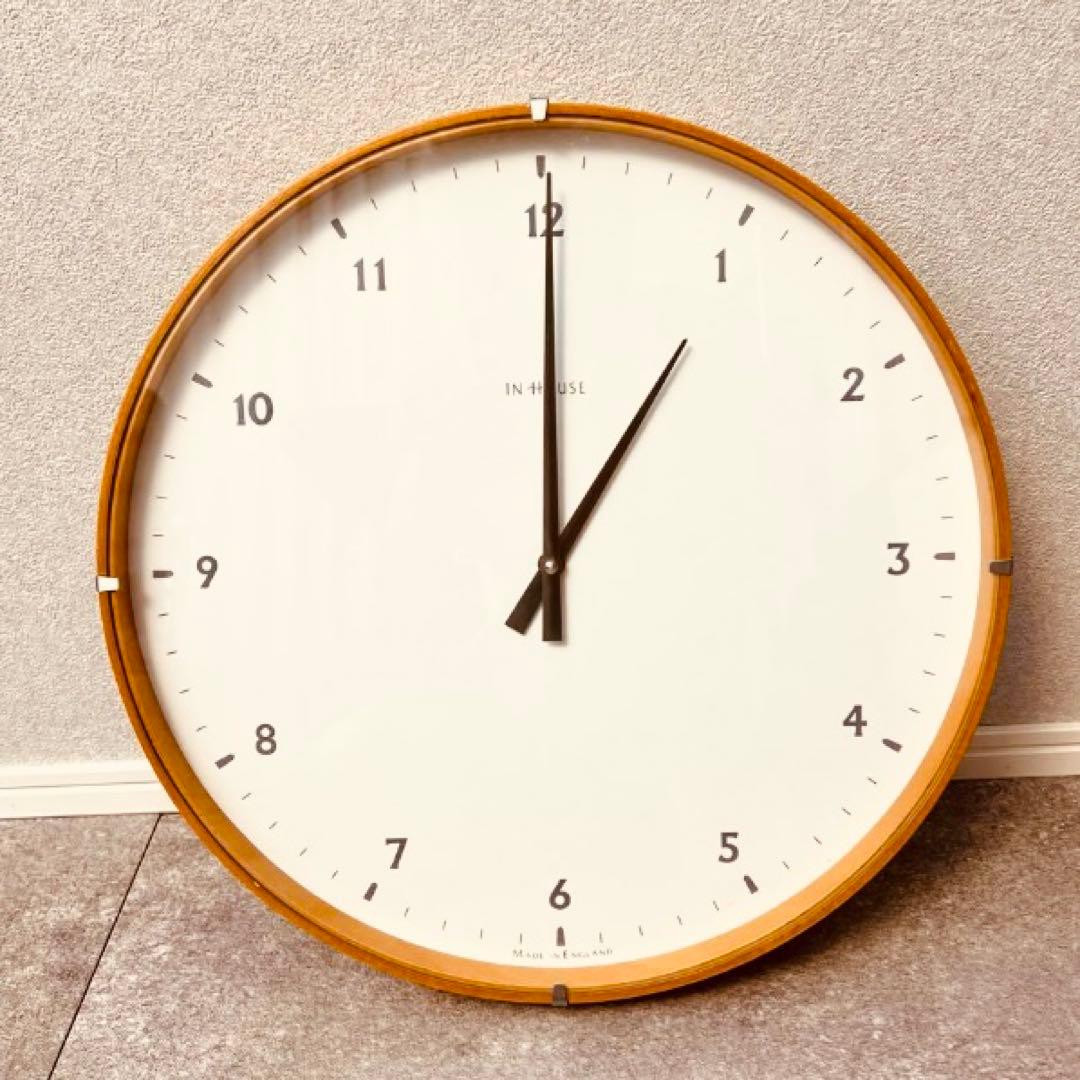 英国 ブランド IN HOUSE 壁掛け時計 40cm ナチュラルウッド ガラス
