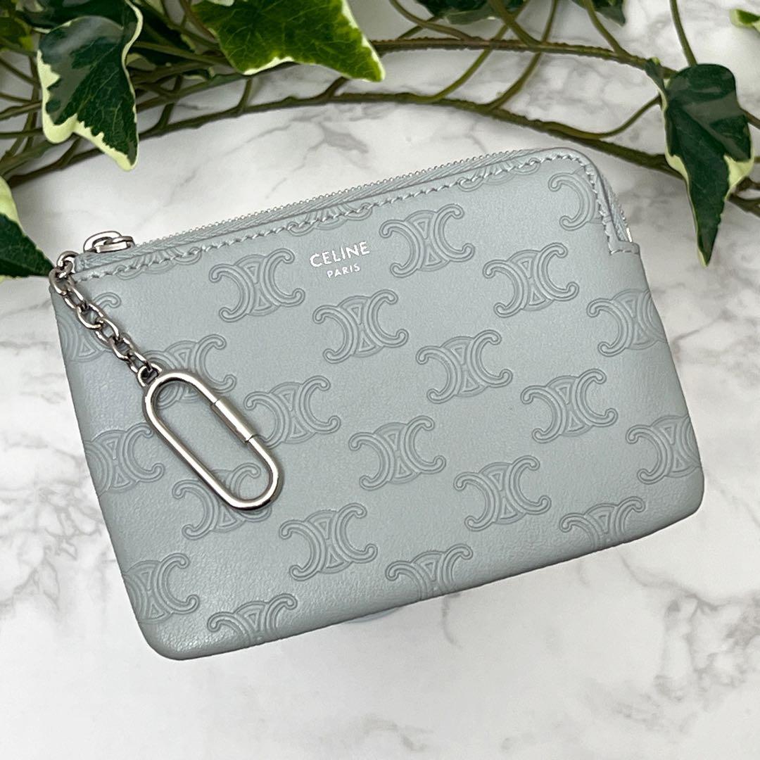 セリーヌ フック付き ＆ カードポーチ ケース くすみブルー