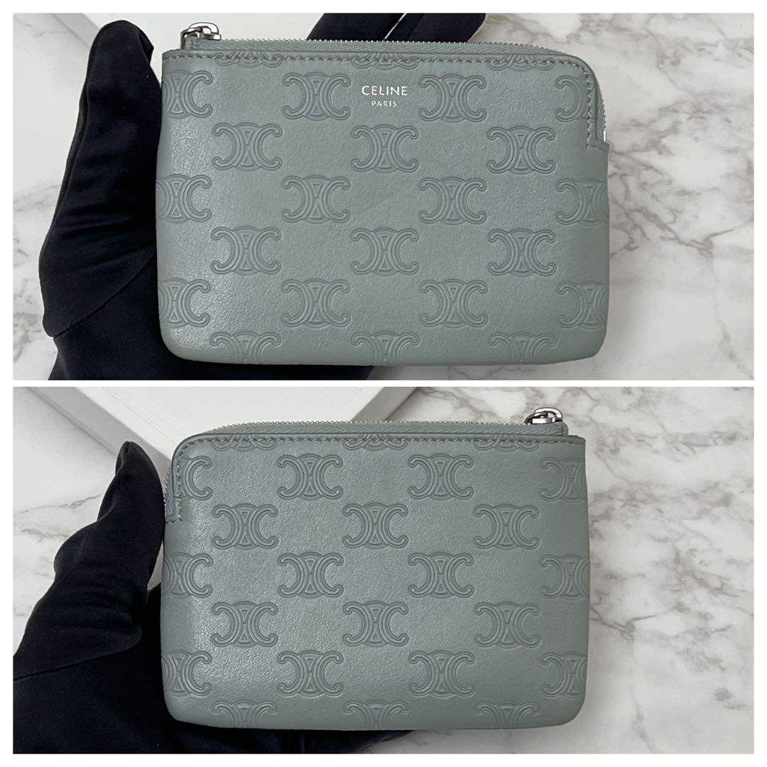 セリーヌ フック付き ＆ カードポーチ ケース くすみブルー