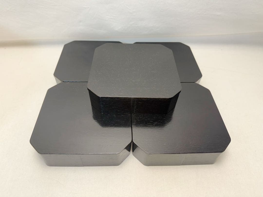 ほぼ未使用 茶道具 木製 柿合黒塗 5段縁高重 元箱