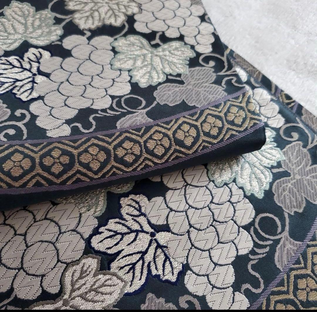 蔦　葡萄柄　正絹袋帯 しっとりダークブルーグレー　 訪問着、付け下げなどに