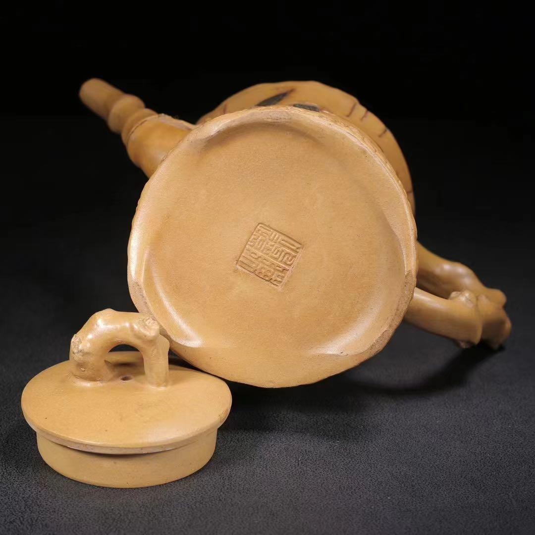 中国古美術・原鉱段泥 高風亮節壺 底款:陳鳴遠  紫砂壺・急須・茶壺・茶道具