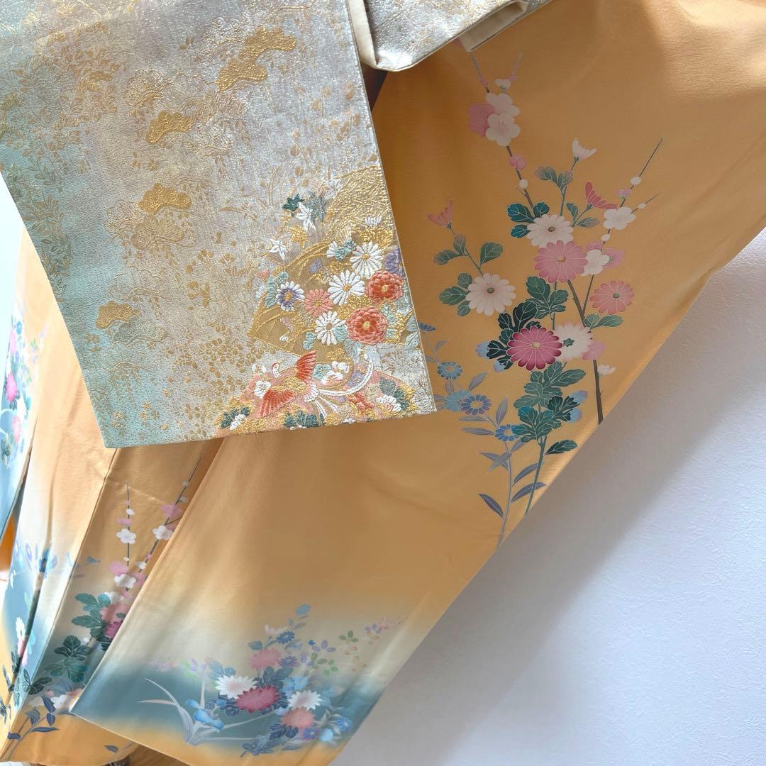 401 振袖フルセット 正絹 オレンジ 橙 友禅 作家物 暈し染め やまと誂え