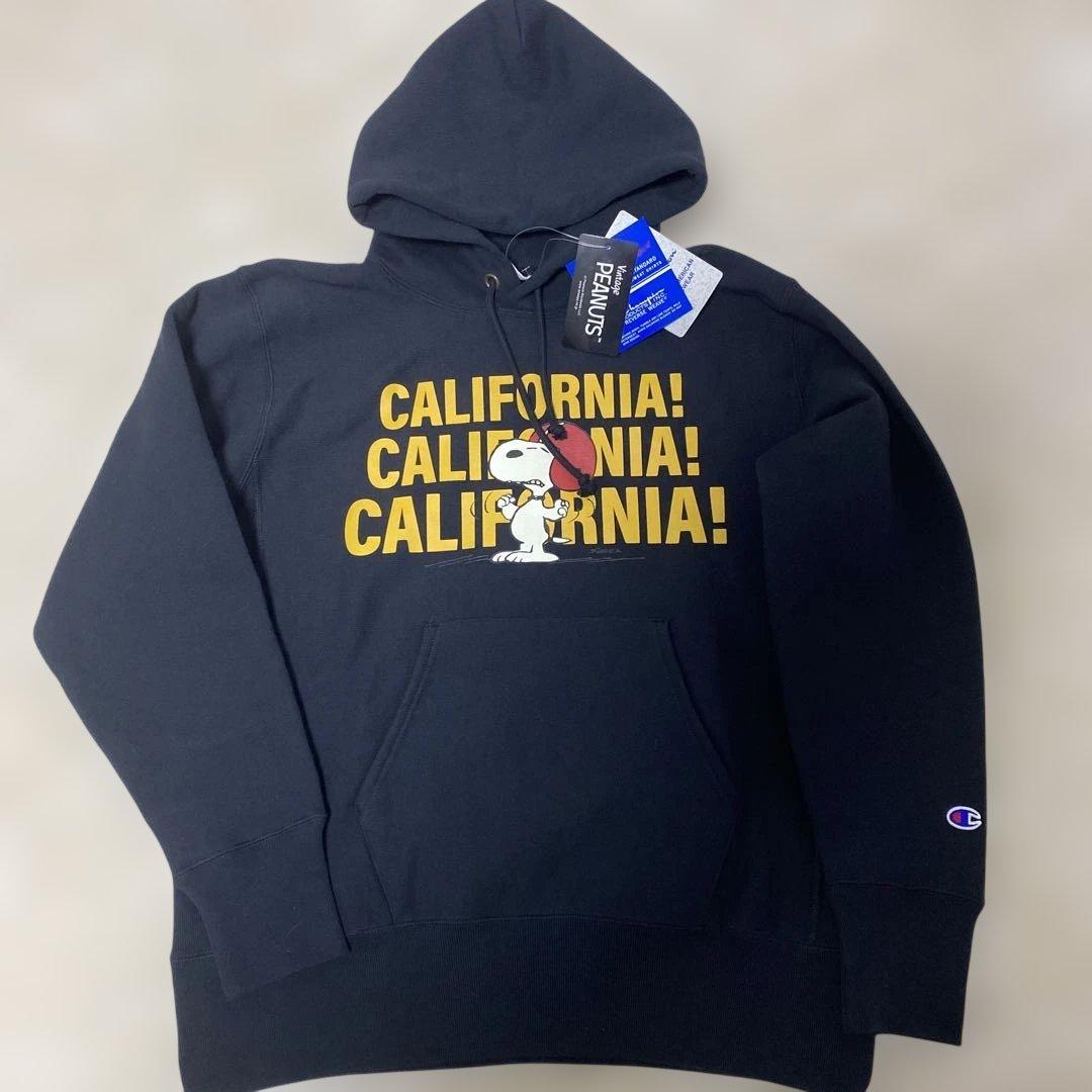 新品、未使用タグ付！ チャンピオン スヌーピー パーカー L ブラック リバース