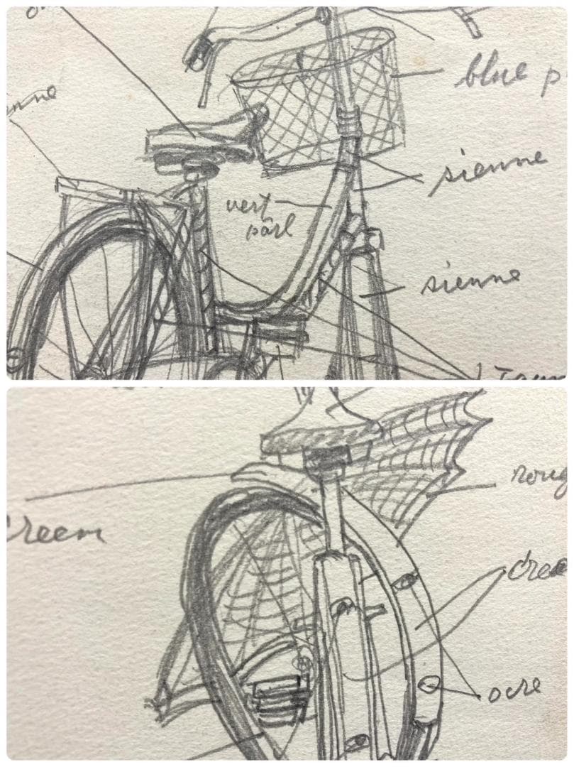 ◆２点まとめて◆高畠達四郎【城／油彩画】【自転車／素描 鉛筆画】額装