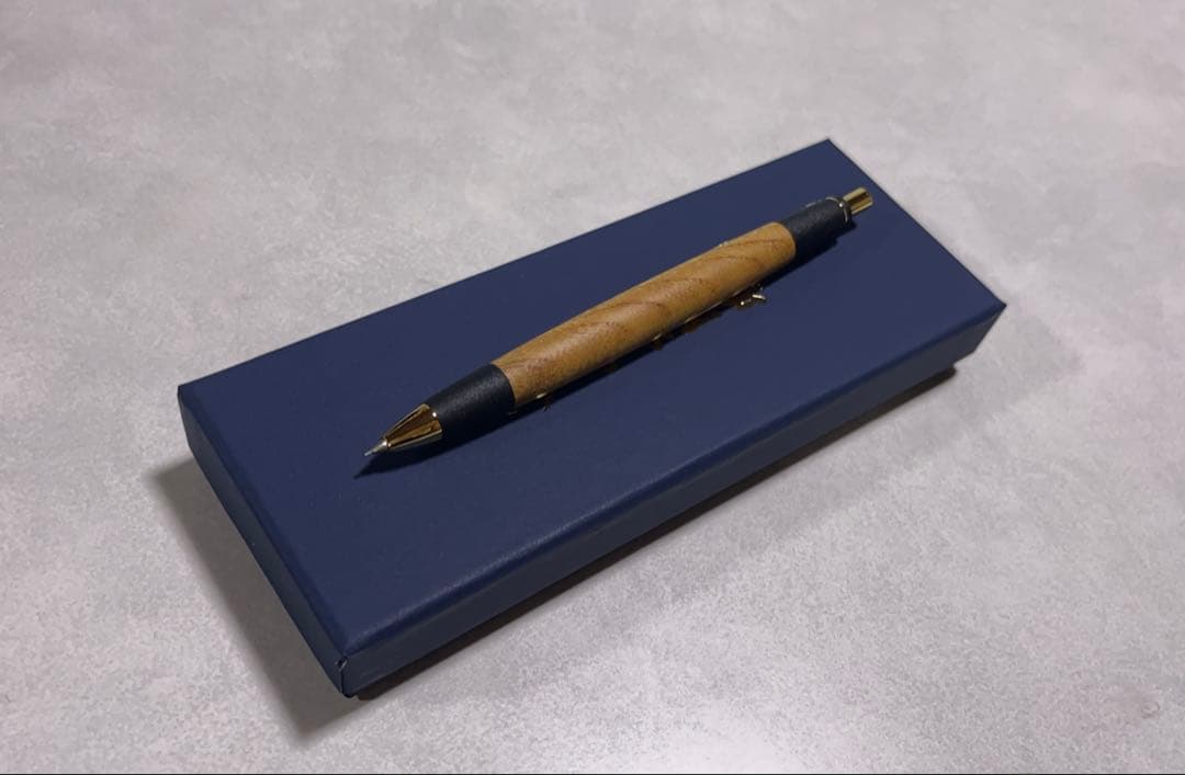 【新品】欅ケヤキの軸シャープペンシル 野原工芸オイル ＆箱＆木ブロックつきMP