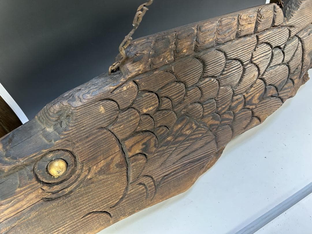 魚板　110㎝　時代 古道具 壁掛け　魚鼓 在銘　仏教美術　雑貨　流木　オブジェ