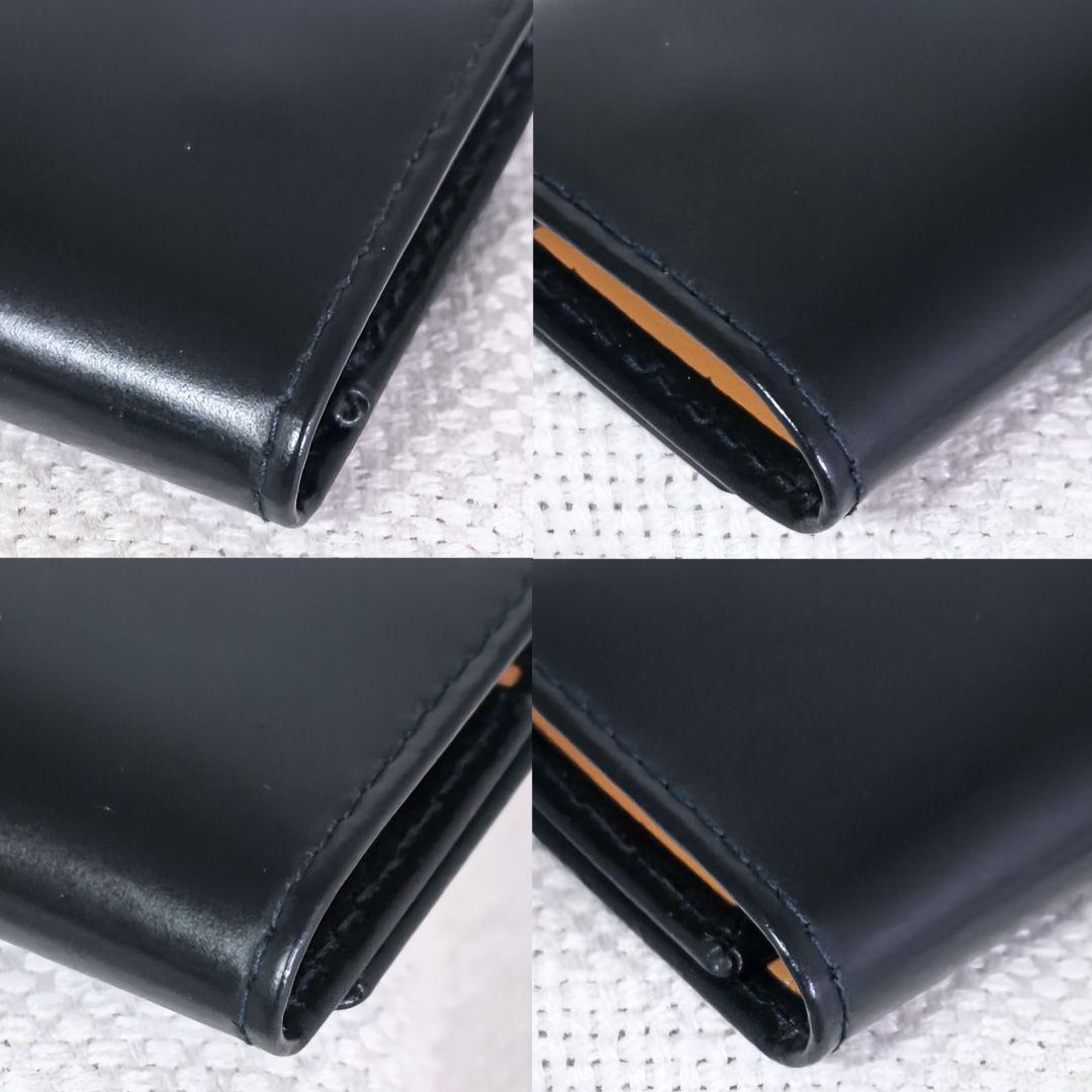 エッティンガーETTINGERブライドルレザーフック付きキーケース紺ネイビー黄