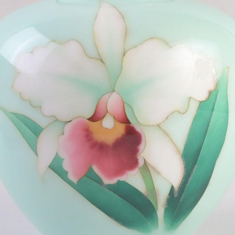 七宝焼　花文　花瓶　唐木台付　共箱　V　9254