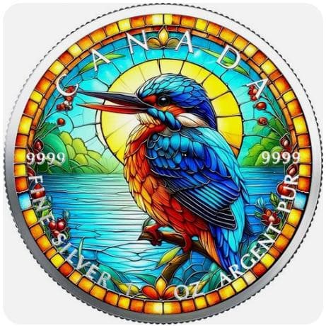 【ラスト】2025年カナダ ステンドグラス風 カワセミ 1オンス カラー銀貨