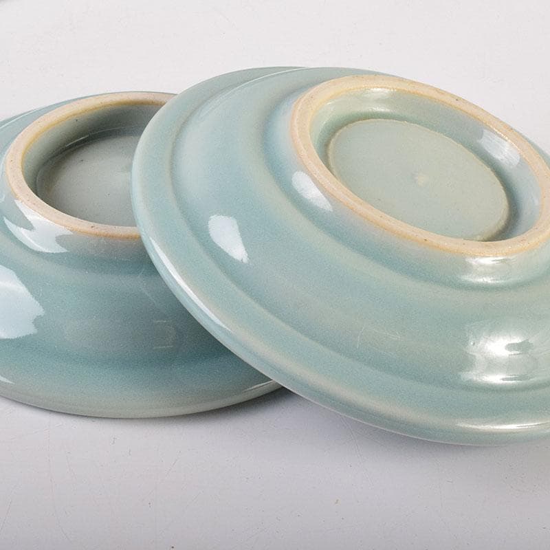 和食器　木野皿山窯　上田恒次作　青磁鎬手　銘々皿　7客　共箱　V　R7751