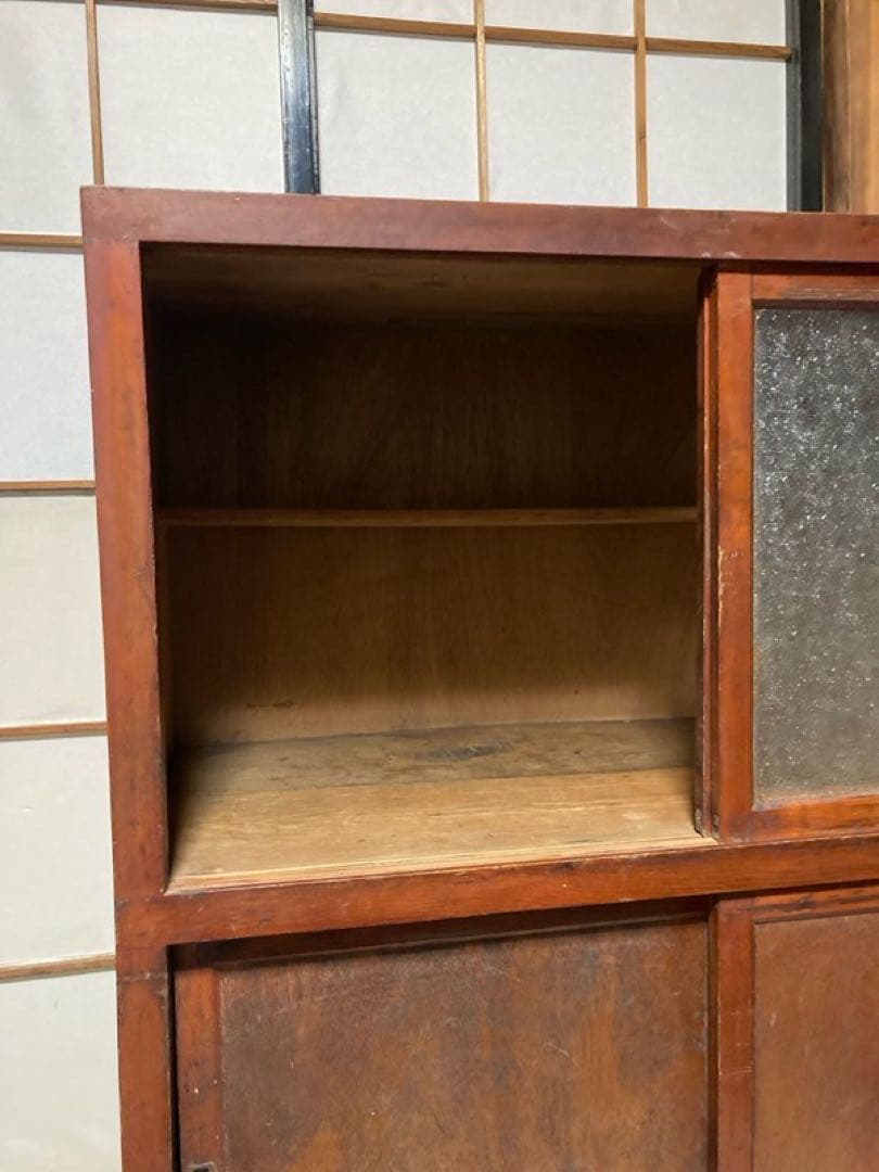当時物　食器棚 ダイヤガラス　昭和レトロ　水屋箪笥　約87×43×h107cm