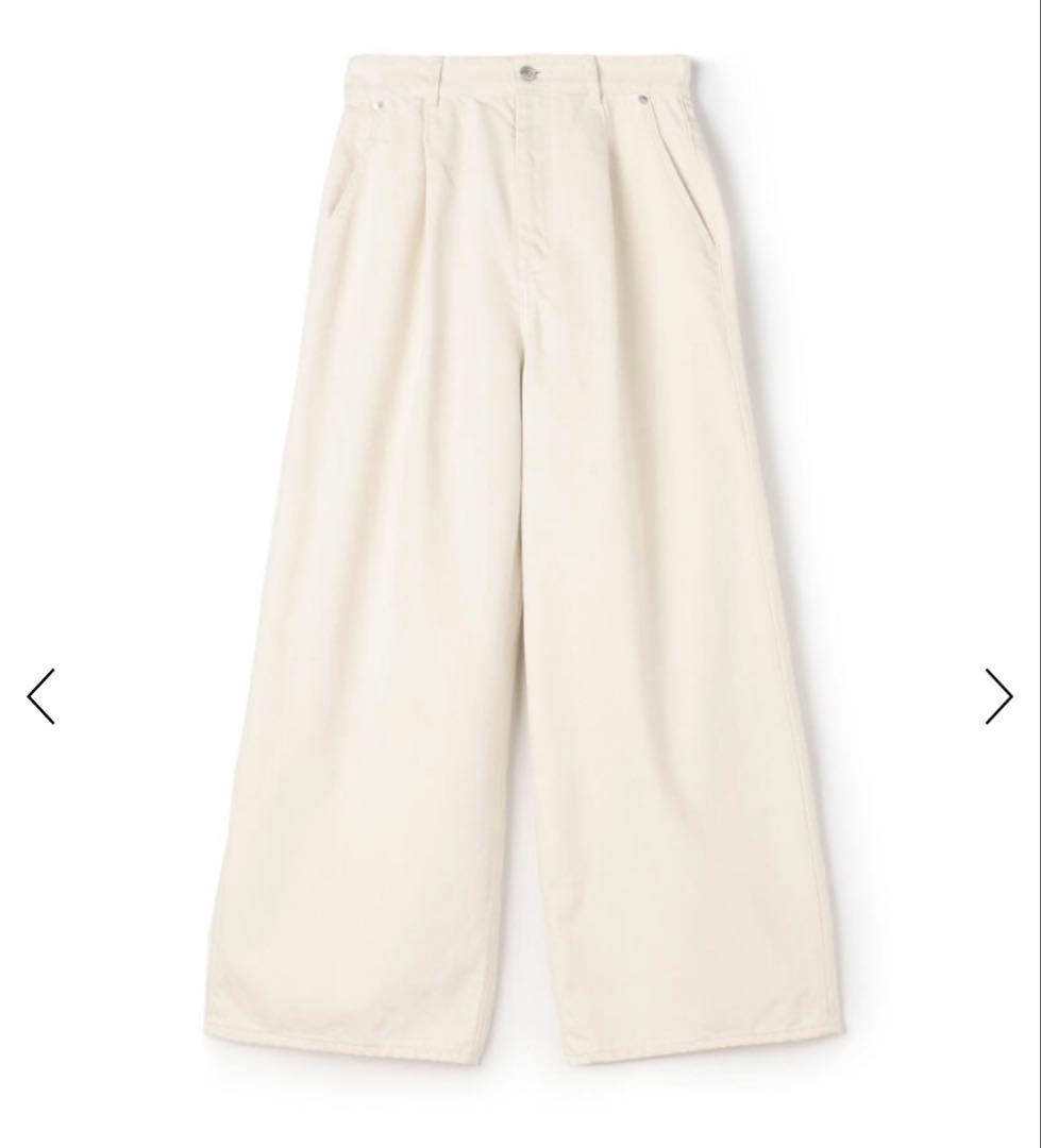 コットンデニム タックワイドパンツ