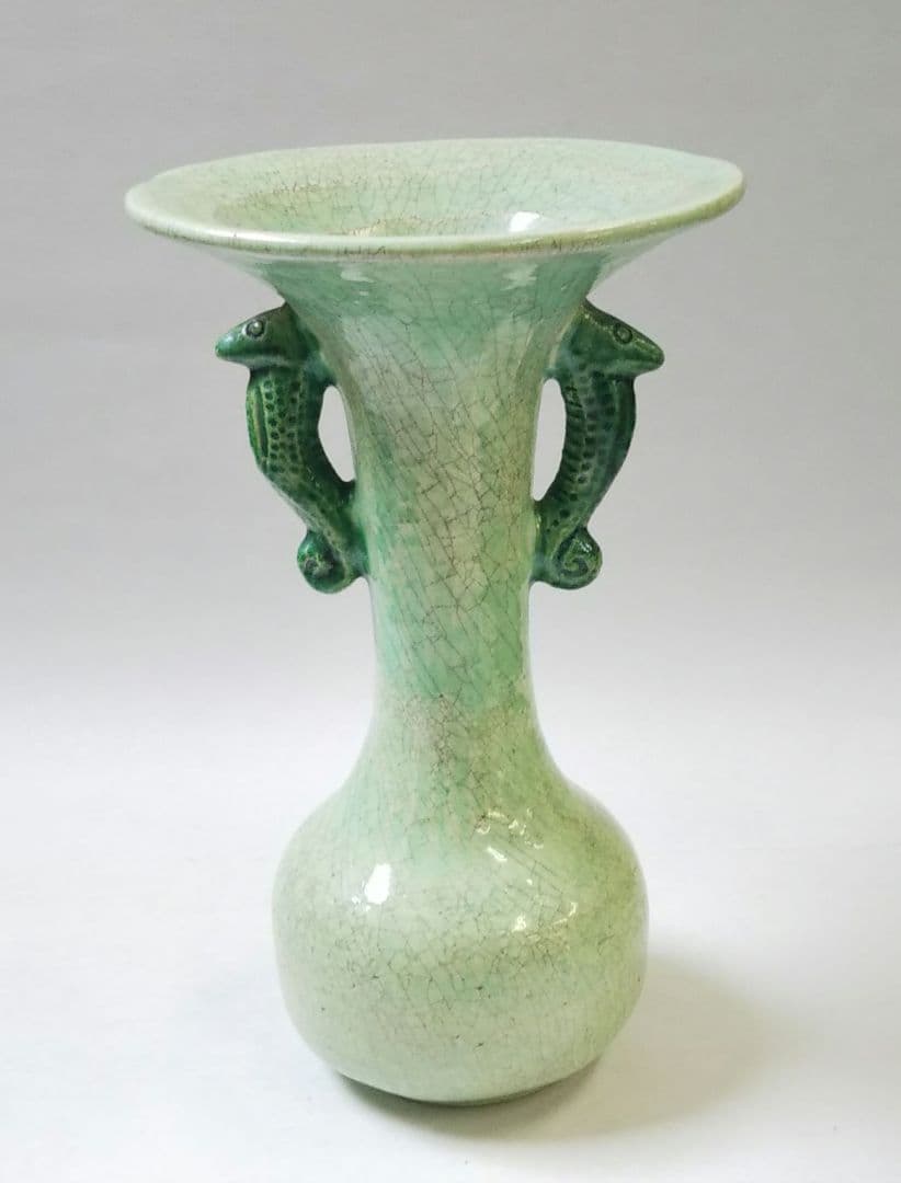 茶道具 花入 楽 青磁写 龍耳 干支 龍 辰 京焼 吉村楽入 新品