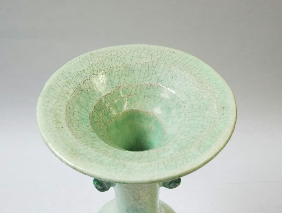 茶道具 花入 楽 青磁写 龍耳 干支 龍 辰 京焼 吉村楽入 新品