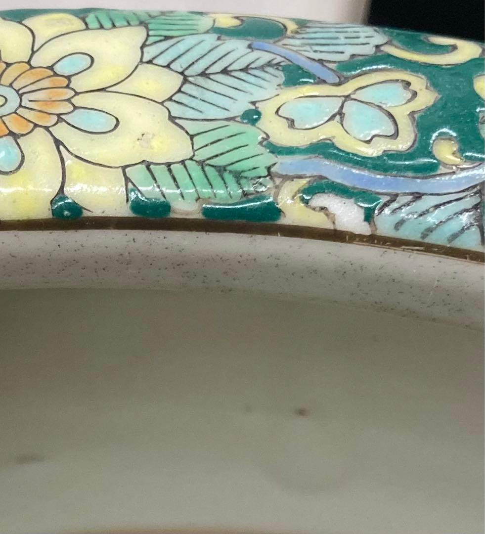 B182s  十錦手「花尽くし火鉢」菊・梅・牡丹　手焙り　鉢カバー　七宝繋文