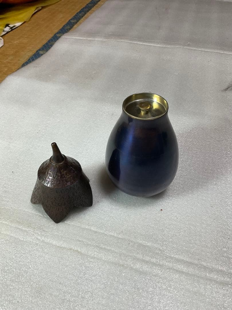 茄子型茶筒／紫小紋。美幸堂。【新品・未使用品】インテリア、食卓にどうぞ。