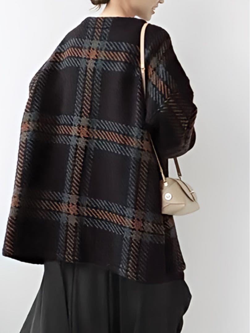 ジョンブラニガン✴︎チェックニットコート✴︎フリー　カーキ